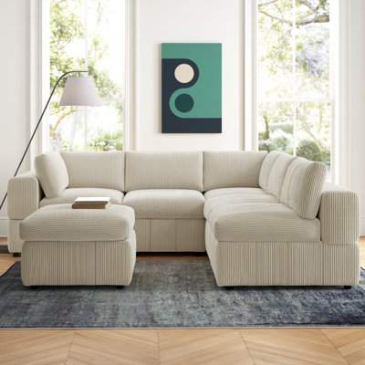 Ivy Bronx 5 Piece Corduroy Sectional Sofa Modular Sectional With Ottoman Wayfair